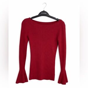 Michael Kors Ribbed Red Sweater with Bell Sleeves – Size S